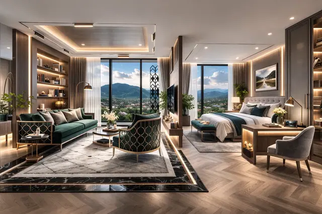 8 Atelier Residence — Гостиная-спальня — вариант отделки, Банг Тао и Лагуна, Пхукет