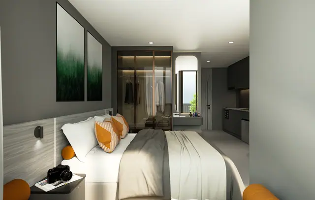 Aceller Hotel & Residence — Студия: кровать и гардеробная зона, Чалонг, Пхукет