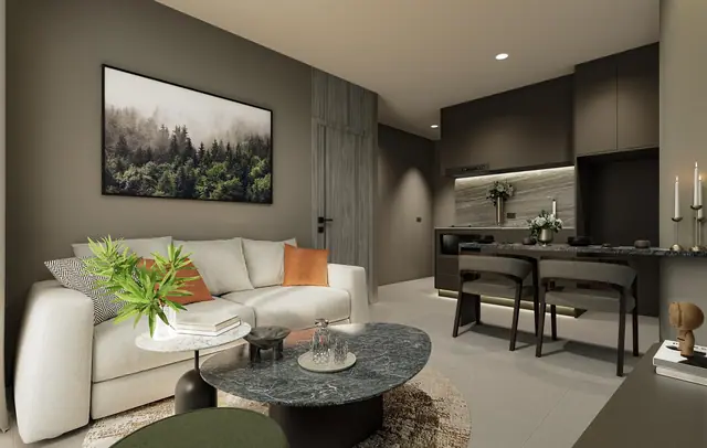 Aceller Hotel & Residence — Гостиная и кухня с барной стойкой, Чалонг, Пхукет