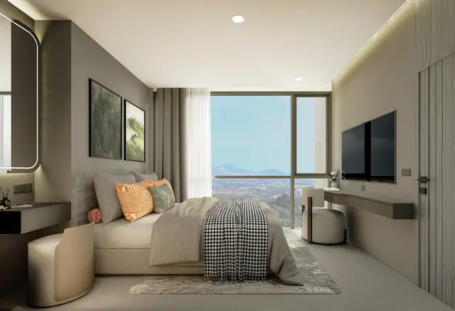 Aceller Hotel & Residence — Спальня с туалетным столиком и ТВ, Чалонг, Пхукет