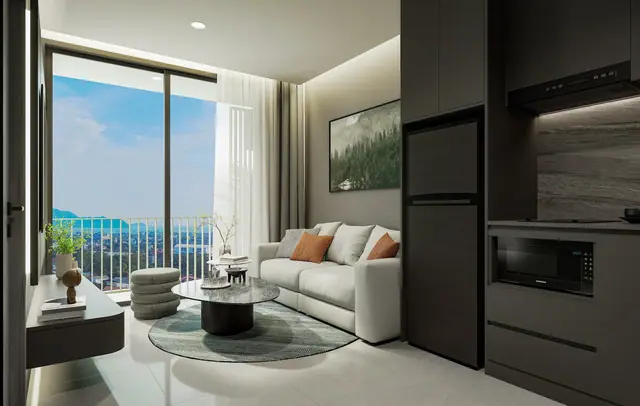 Aceller Hotel & Residence — Гостиная с кухонной зоной у окна, Чалонг, Пхукет