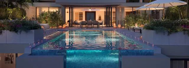 Aegir Banyan Tree Beach Residences — Бассейн и гостиная вечером, Банг Тао и Лагуна, Пхукет