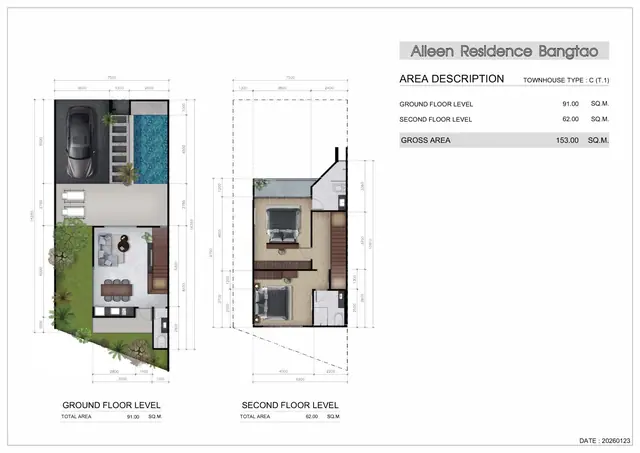 Aileen Residence Bangtao — Таунхаус C (T.1) — 2 этажа · 153 м², Банг Тао и Лагуна, Пхукет