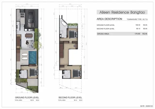 Aileen Residence Bangtao — Таунхаус B (T.3) — 3 спальни · 177 м², Банг Тао и Лагуна, Пхукет