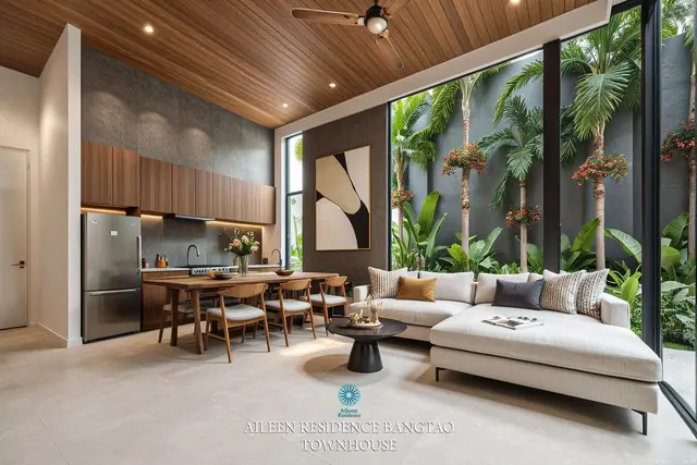 Aileen Residence Bangtao — Гостиная-столовая с видом в сад, Банг Тао и Лагуна, Пхукет