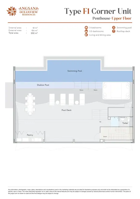 Angsana Oceanview Residences — Тип F1 угловой Пентхаус — верхний уровень · 202 м² (терраса, бассейн), Банг Тао и Лагуна, Пхукет
