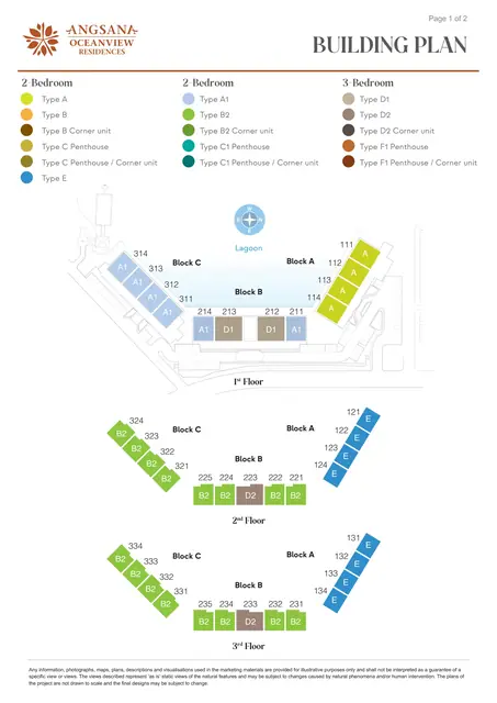 Angsana Oceanview Residences — Поэтажный план: 1–3 этажи, корпуса A, B и C, Банг Тао и Лагуна, Пхукет