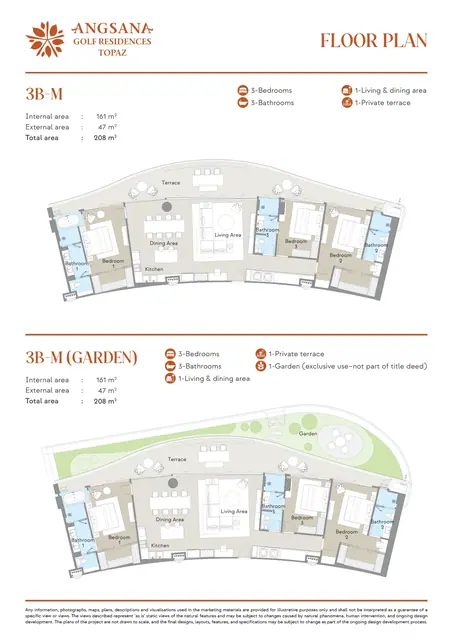Angsana Topaz — Типы 3B-M и 3B-M (сад) — 3 спальни · 208 м², Банг Тао и Лагуна, Пхукет