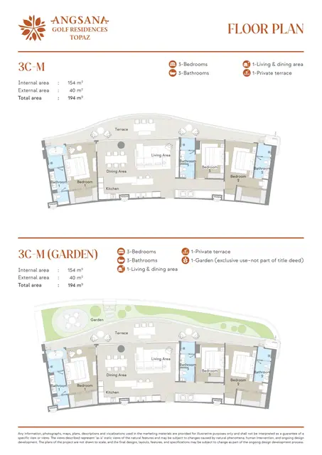 Angsana Topaz — Типы 3C-M и 3C-M (сад) — 3 спальни · 194 м², Банг Тао и Лагуна, Пхукет