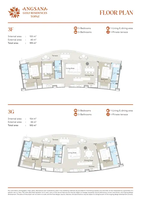 Angsana Topaz — Типы 3F · 195 м² и 3G · 192 м² — 3 спальни, Банг Тао и Лагуна, Пхукет