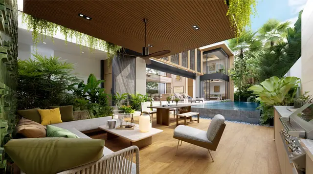 Annara Residences — Гостиная-столовая с выходом к бассейну, тип L, Банг Тао и Лагуна, Пхукет