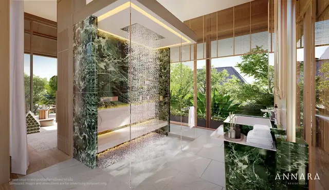 Annara Residences — Ванная у стеклянной стены в зелень, Банг Тао и Лагуна, Пхукет