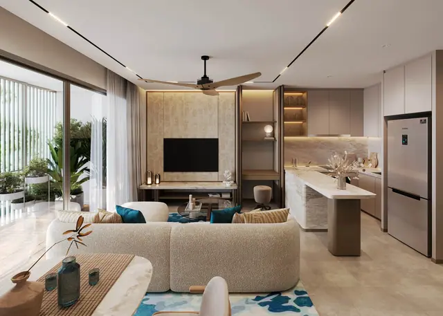 Aster Laguna Lake Residences — Гостиная с кухней, Банг Тао и Лагуна, Пхукет