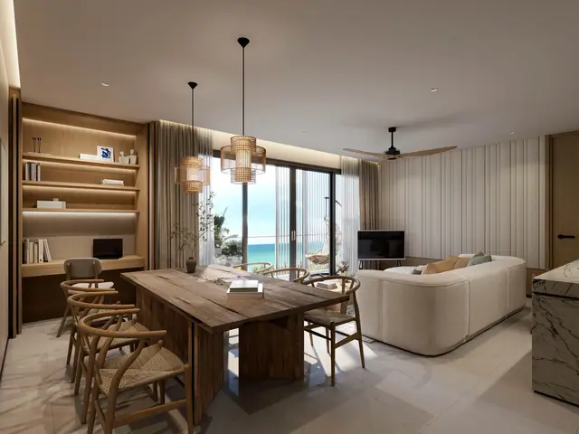 Aster Laguna Lake Residences — Гостиная-столовая с видом на море, Банг Тао и Лагуна, Пхукет