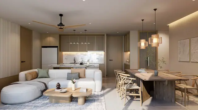 Aster Laguna Lake Residences — Гостиная, столовая и кухня, Банг Тао и Лагуна, Пхукет