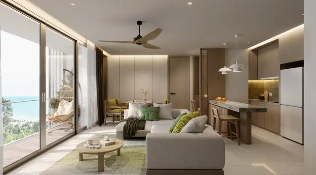 Aster Laguna Lake Residences — Гостиная с видом на море, Банг Тао и Лагуна, Пхукет