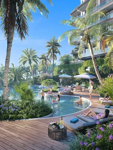 AYANA Heights Seaview Residences — Бассейн с шезлонгами под пальмами, Лаян, Пхукет