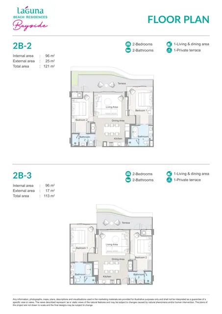 Bayside Laguna Beach Residences — 2 спальни · 2B-3 · 113–121 м², Банг Тао и Лагуна, Пхукет