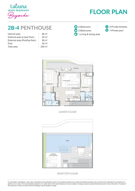 Bayside Laguna Beach Residences — 2 спальни · Пентхаус · 209 м², Банг Тао и Лагуна, Пхукет