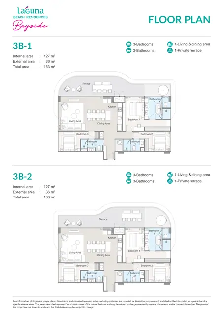 Bayside Laguna Beach Residences — 3 спальни · 3B-2 · 163 м², Банг Тао и Лагуна, Пхукет