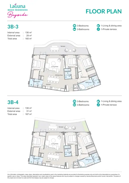 Bayside Laguna Beach Residences — 3 спальни · 3B-4 · 165–167 м², Банг Тао и Лагуна, Пхукет