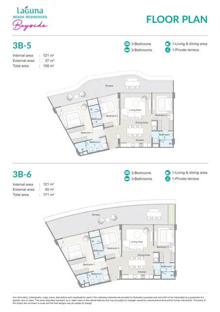 Bayside Laguna Beach Residences — 3 спальни · 3B-6 · 158–171 м², Банг Тао и Лагуна, Пхукет