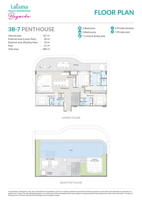 Bayside Laguna Beach Residences — 3 спальни · Пентхаус · 286 м², Банг Тао и Лагуна, Пхукет