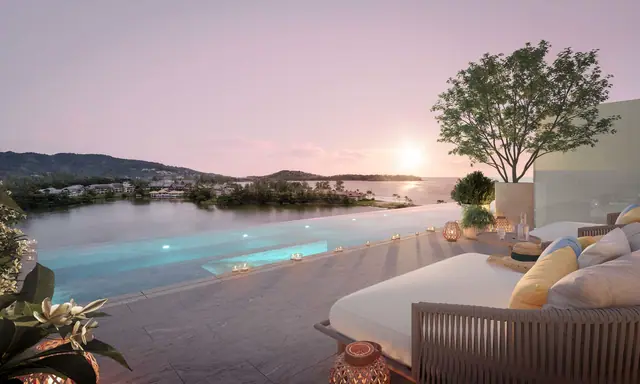 Bayside Laguna Beach Residences — Пентхаус — терраса с бассейном на закате, Банг Тао и Лагуна, Пхукет