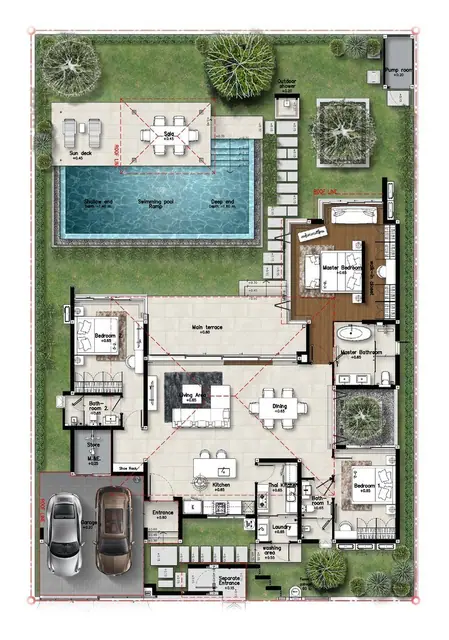 Botanica Chalong Bay — 3 спальни + сала · гараж на 2 авто, бассейн с сан-деком, Чалонг, Пхукет