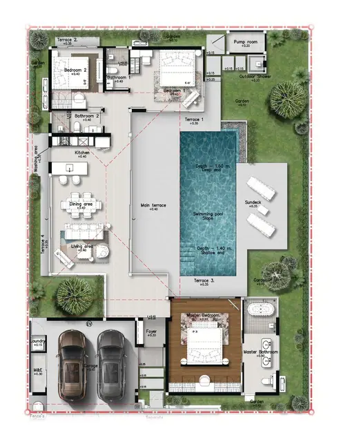 Botanica Chalong Bay — 3 спальни · бассейн с сан-деком, гараж на 2 авто, Чалонг, Пхукет
