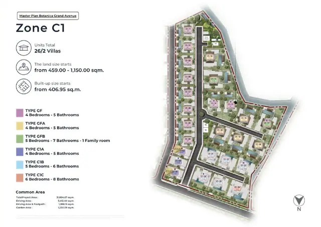 Botanica Grand Avenue — Modern Elegant · план зоны C1: 26 вилл, Лаян, Пхукет