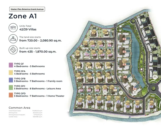 Botanica Grand Avenue — Grand Forest · план зоны A1: 42 виллы, Лаян, Пхукет