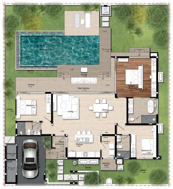 Botanica Modern Loft II — Тип A · 3 спальни · 288 м², Банг Тао и Лагуна, Пхукет