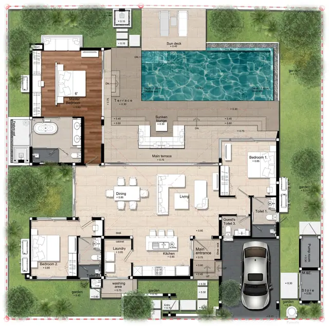 Botanica Modern Loft II — Тип B · 3 спальни · 326 м², Банг Тао и Лагуна, Пхукет