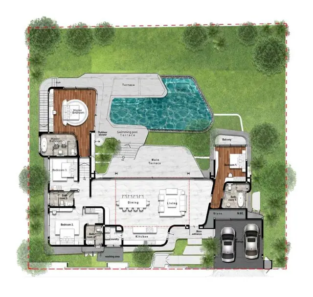 Botanica Sky Valley — 4 спальни · главная терраса вокруг бассейна, гараж на 2 авто, Лаян, Пхукет