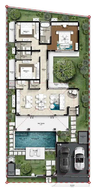 Botanica Skyport — 3 спальни с бассейном — план участка (вариант 2), Най Янг и Май Као, Пхукет