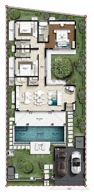 Botanica Skyport — 3 спальни с бассейном — план участка (вариант 3), Най Янг и Май Као, Пхукет