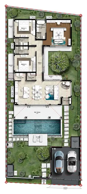 Botanica Skyport — 3 спальни с бассейном — план участка (вариант 4), Най Янг и Май Као, Пхукет
