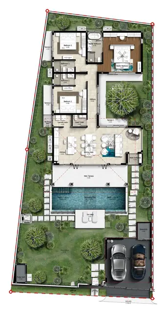 Botanica Skyport — 3 спальни с бассейном — план участка (вариант 5), Най Янг и Май Као, Пхукет