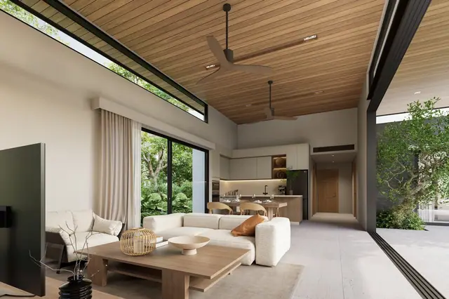 The Verdant by Botanica — Гостиная с зоной ТВ и раздвижным остеклением, Банг Тао и Лагуна, Пхукет