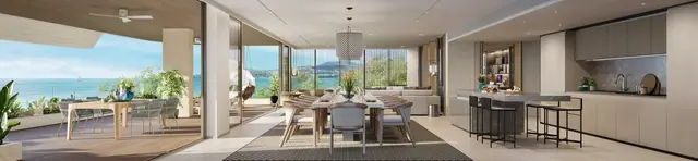 Oceanus Banyan Tree Beach Residences — Кухня-столовая с панорамой пляжа, Банг Тао и Лагуна, Пхукет