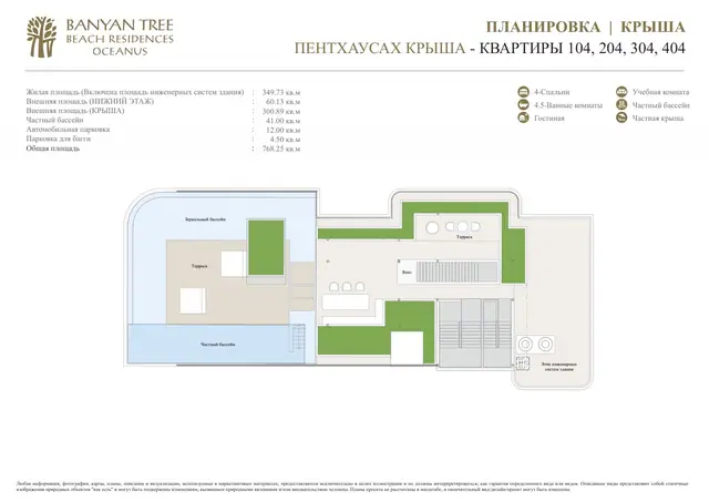 Oceanus Banyan Tree Beach Residences — Пентхаус 104/204/304/404 · кровля: бассейн, зеркальные пруды, террасы, Банг Тао и Лагуна, Пхукет