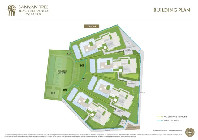 Oceanus Banyan Tree Beach Residences — План застройки — 1-й этаж, зона BBQ, Банг Тао и Лагуна, Пхукет