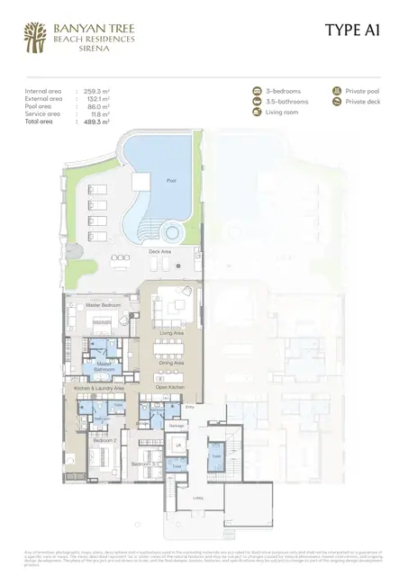 Sirena Banyan Tree Beach Residences — Тип A1 · 3 спальни · 489,3 м², Банг Тао и Лагуна, Пхукет