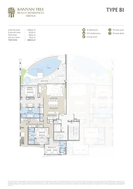 Sirena Banyan Tree Beach Residences — Тип B1 · 3 спальни · 380,6 м², Банг Тао и Лагуна, Пхукет