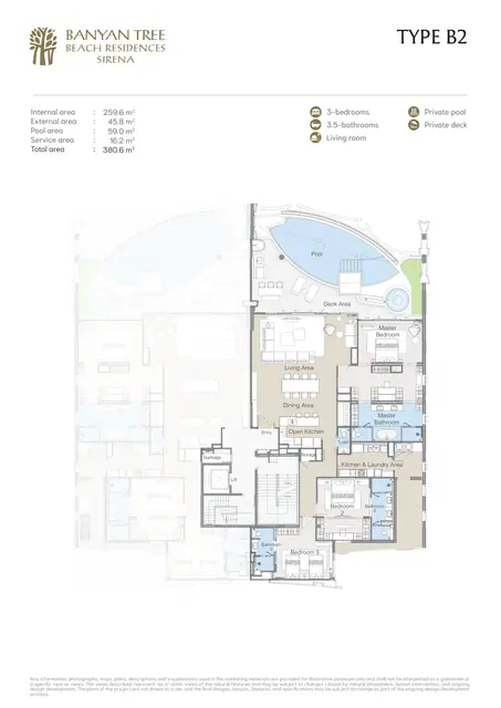 Sirena Banyan Tree Beach Residences — Тип B2 · 3 спальни · 380,6 м², Банг Тао и Лагуна, Пхукет