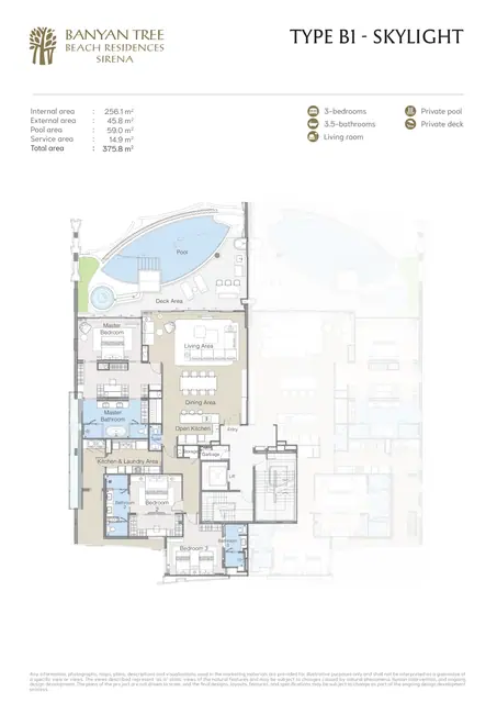 Sirena Banyan Tree Beach Residences — Тип B1 Skylight · 3 спальни · 375,8 м², Банг Тао и Лагуна, Пхукет