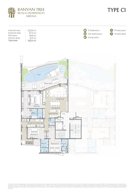 Sirena Banyan Tree Beach Residences — Тип C1 · 3 спальни · 352,4 м², Банг Тао и Лагуна, Пхукет