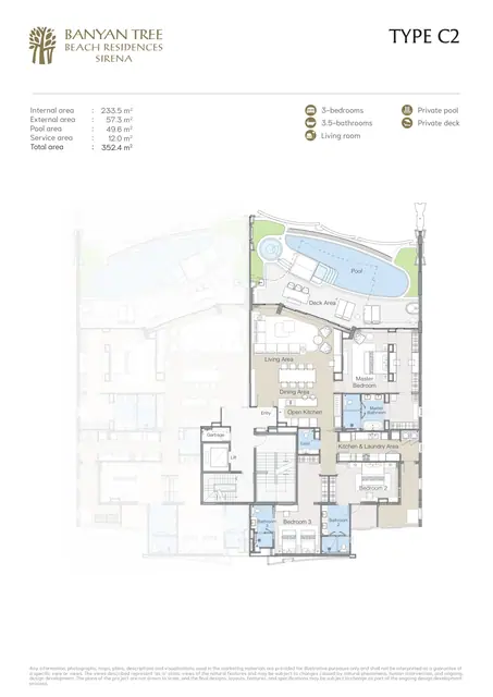Sirena Banyan Tree Beach Residences — Тип C2 · 3 спальни · 352,4 м², Банг Тао и Лагуна, Пхукет