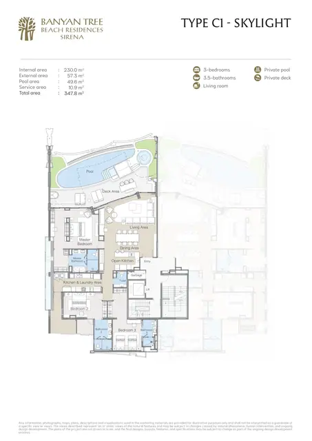 Sirena Banyan Tree Beach Residences — Тип C1 Skylight · 3 спальни · 347,8 м², Банг Тао и Лагуна, Пхукет